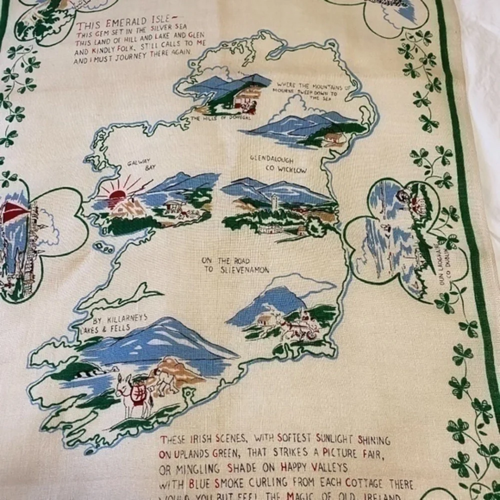 Vintage Emerald Island Pure Irish Linen Towel Wall Hanging